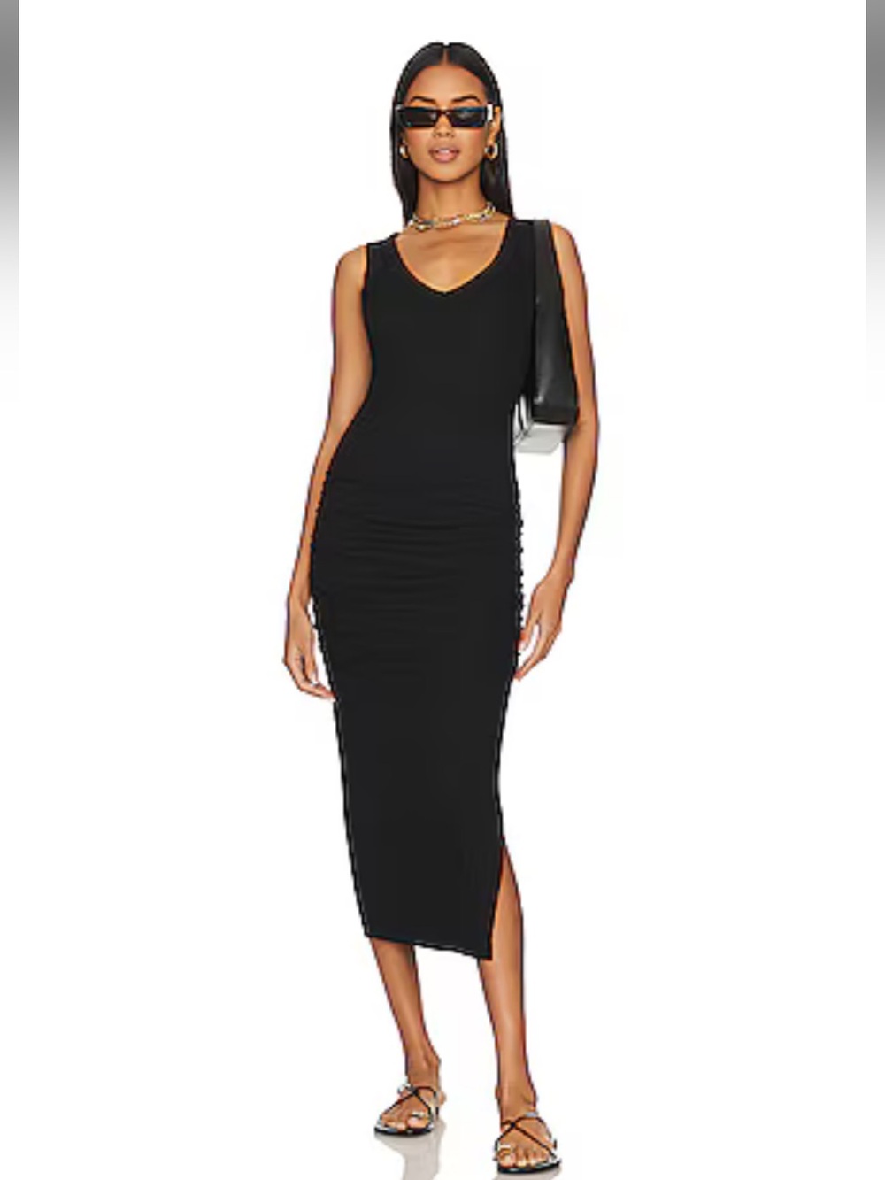 Michael Stars Lori Black Sleeveless Midi Dress M Medium NEW